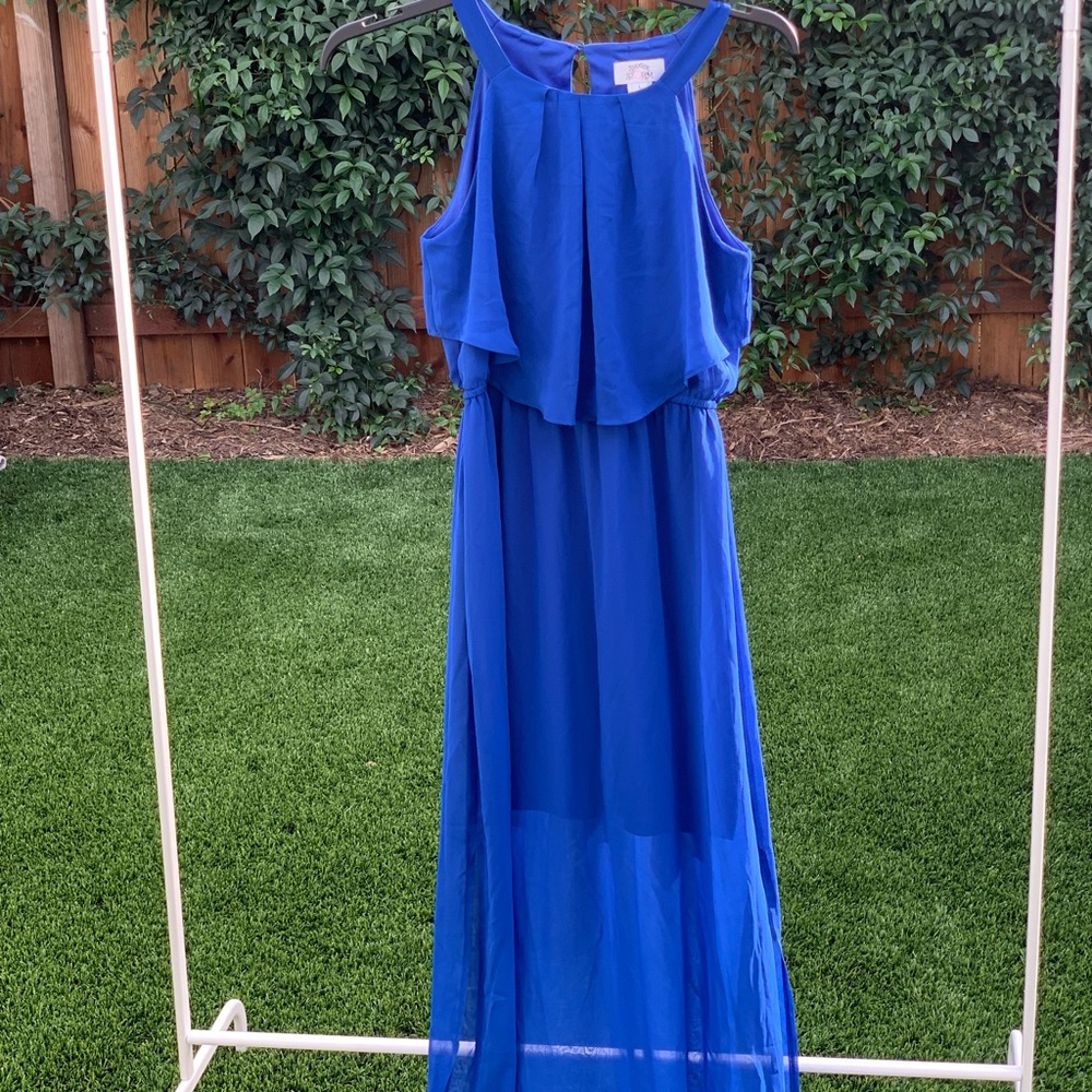 Elegant Blue Sleeveless Maxi Dress